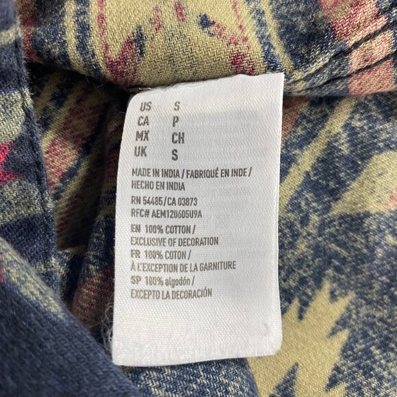 American Eagle Outfitters Aztec Flannel Shirt Shacket Men S Navy Southwestern - Picture 6 of 10